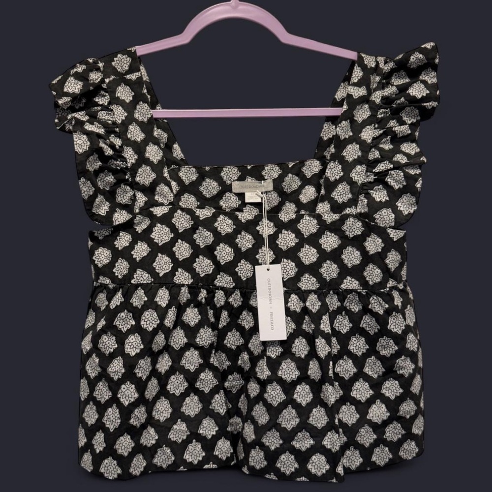 Outerknown Black and White Floral Blouse
